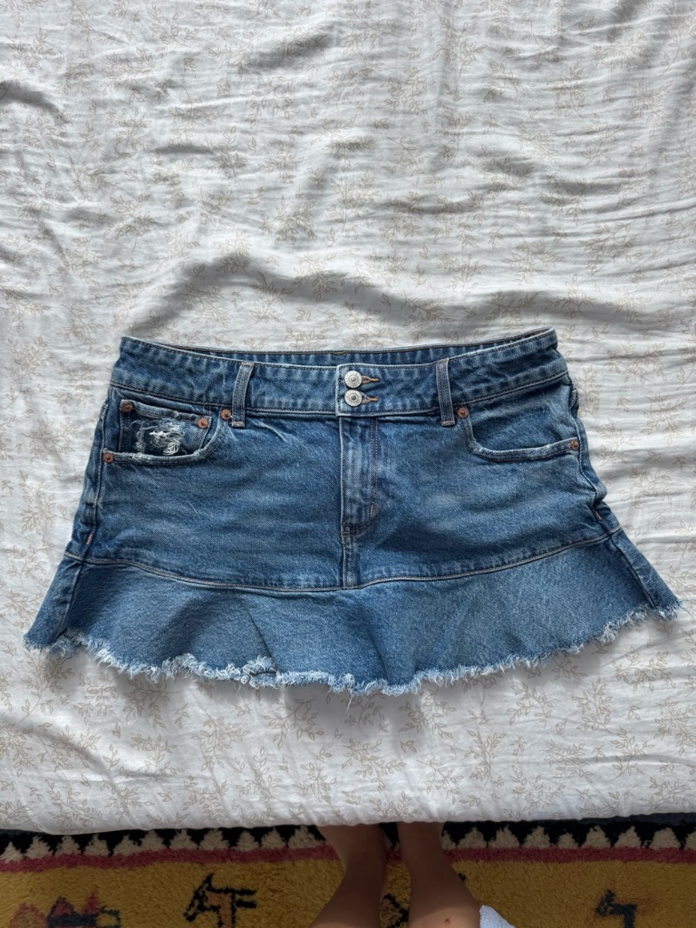American Eagle Denim Ruffle Mini Skirt